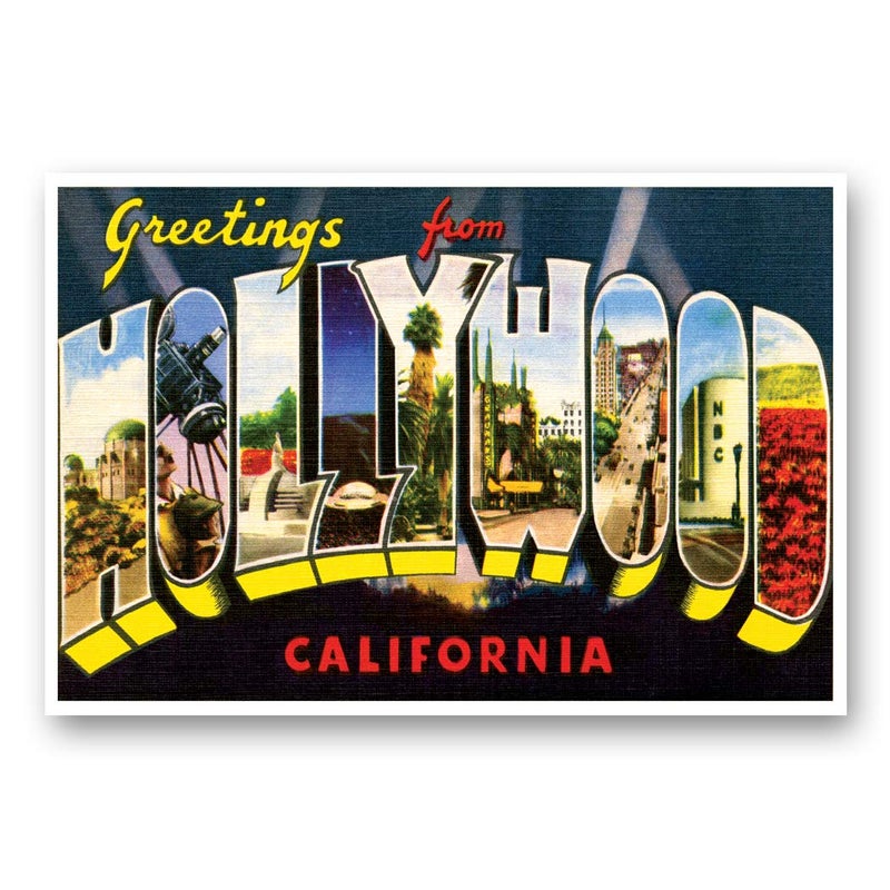 Postcard Fair GREETINGS FROM HOLLYWOOD, CA vintage reprint postcard set of 20 identical postcards. Large Letter Hollywood, California city name post card pack (ca. 1930's-1940's). Made in USA. - Image 1